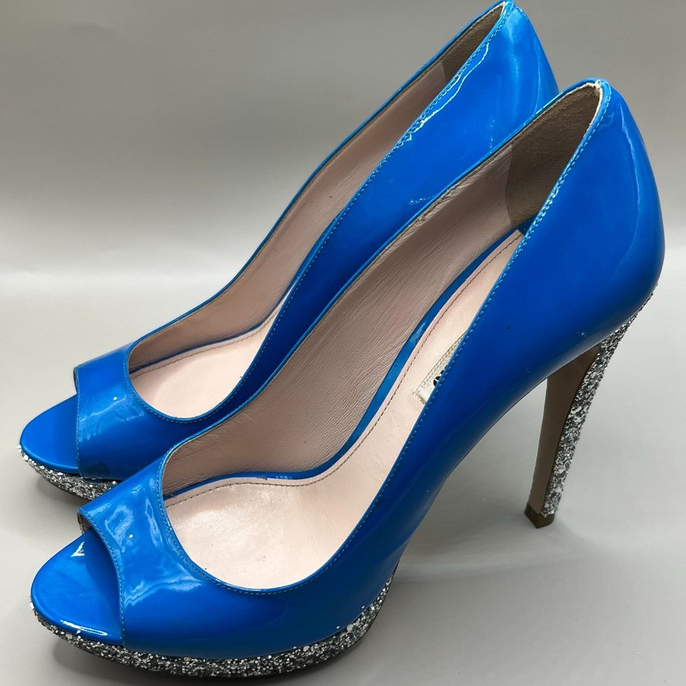 MIU MIU Patent Leather Glitter Accents Pumps